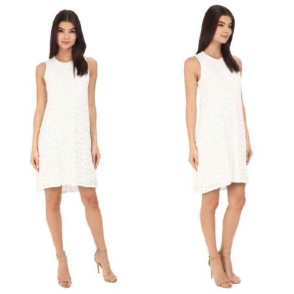 Calvin Klein Women's White Lace Trapeze Dress Sleeveless Elegant Size 0